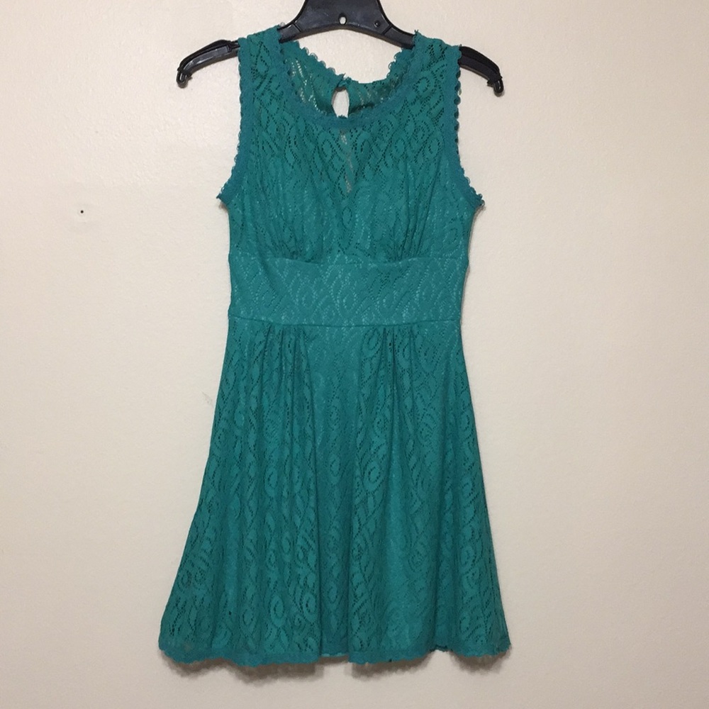 Crochet knit dress in dark mint green in size 3/4